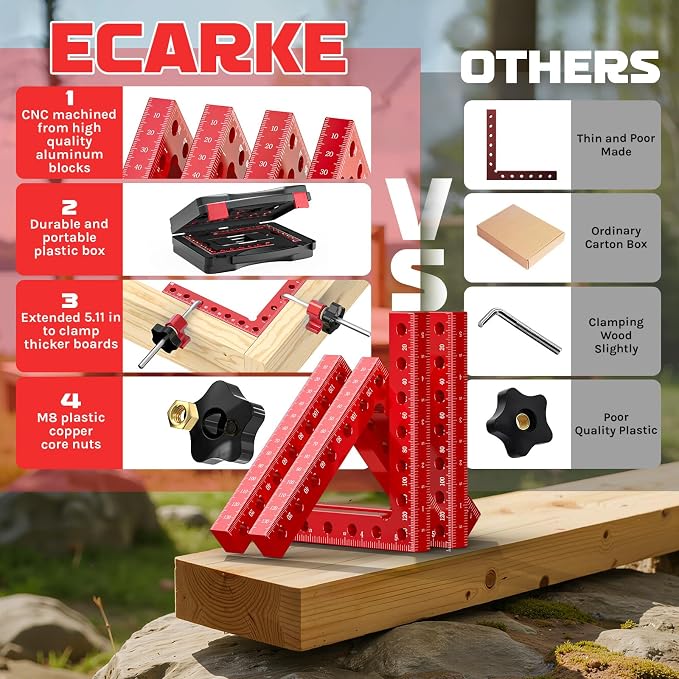 Corner Clamps for Woodworking, 4 Pcs 5.5" Aluminum Alloy 90° Right Angle Clamp Set, Precision L-Shaped Screws, Dual Scale Positioning Squares for Frames, Cabinets, Drawers & Boxes