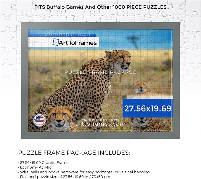 ArtToFrames Puzzle Frame for Buffalo Games 1000 Piece Jigsaw Puzzles, 27.56x19.69 Inch (70x50 cm), Granite Engineered Wood with Economy Acrylic, Ready to Hang Puzzle Display
