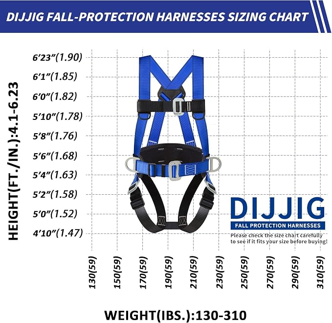 DIJJIG Full Body Safety Harness Kit OSHA/ANSI Compliant for Roofing | Includes internal shock-absorbing lanyard, orange harness for construction, durable and ready for fall protection