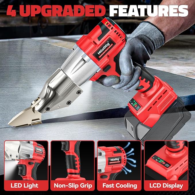 MtiolHig Cordless Sheet Metal Cutter: Sheet Metal Nibbler Compatible with Milwaukee 18V Battery - 221 Ft-Lbs Torque Metal Shears - Cuts 18GA Material for Steel, Leather & Carpet(Tool Only)