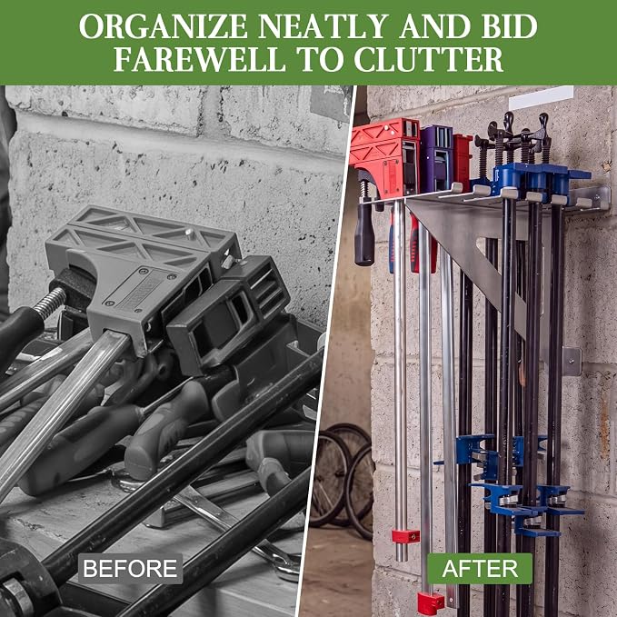 SiliFine Heavy Duty Wall Mount Pipe Clamp Rack, 12 Gauge Galvanized Steel Clamp Storage Rack for Workshop, Holds up to 60 Inch Long Parallel Clamps with Lag Bolts Included