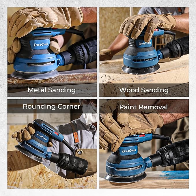 Dong Cheng 5-Inch Random Orbital Sander 3.2A 12800OPM Electric Palm Sander, 6 Variable Speeds, with 20pcs Sandpaper & Detachable Dust Bag, Power Sander for Woodworking, Sanding & Polishing