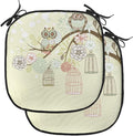 Lunarable Owls Chair Cushion Pads Set of 2, Winter Floral Background Blossoms Owls Out of Their Cages Birdcage Freedom, Anti-Slip Seat Padding for Kitchen & Patio, 16"x16", Pale Green Brown White