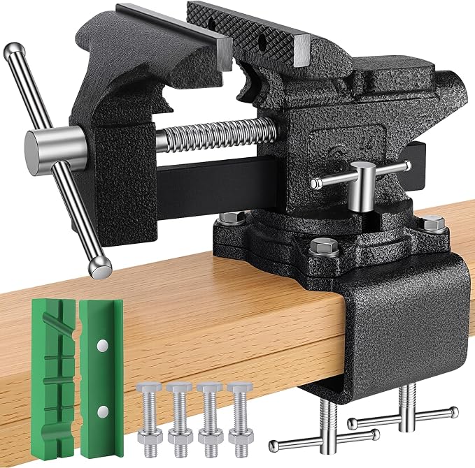 6-Inch Bench Vise, 2-In-1 Drill-Free Table Vice for Workbench