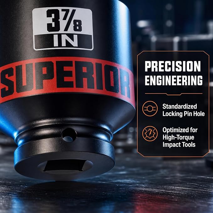 6 Piece 1”Drive Shallow Impact Socket Set, 3-1/4”-4”Axle Nut Sockets, SAE, CR-MO, 6 Point, Tools for Removing Mechanical Nuts, Large Automotive Repairs, Agricultural implement
