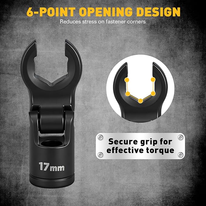 ELEAD 8-Piece Flex Head Crows Foot Wrench Set, Metric 12 14 16 17 18 19 mm with Extension Bar, 3/8" & 1/2" Drive Crowsfoot Line Wrenches Set, Access Fasteners in Tight Spaces