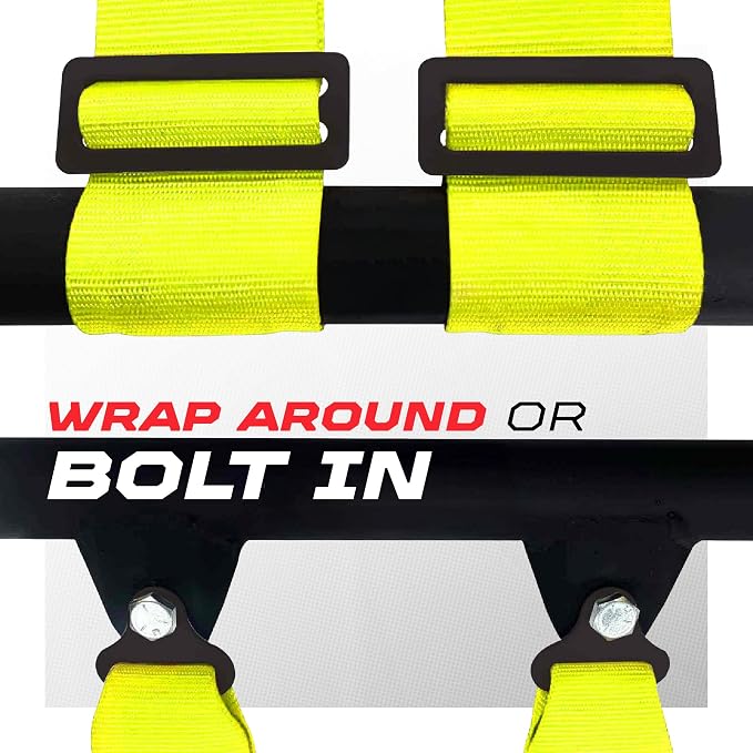 1pc 50 Cal Yellow 4 Point Harness 2in Straps, Racing Harness Seat Belt | Ultra Kush padding, Push Button quick release hardware. Universal Fit for UTV, RZR, race car.