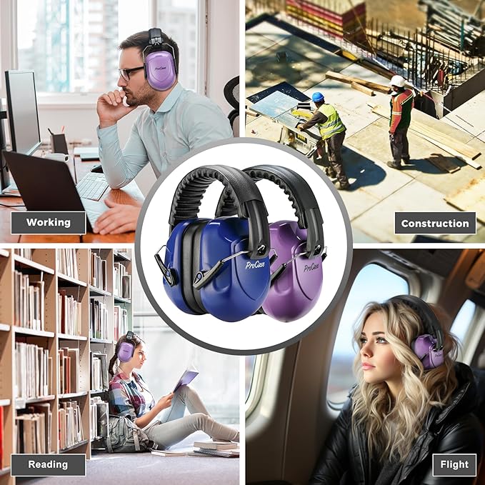 ProCase Noise Reduction Ear Muffs, Sound Proof Ear Protection, NRR 28dB Noise Cancelling Headphones for Adults Kids Autism, Hearing Protection for Shooting Gun Range Mowing -2 Packs, Purple & Navy