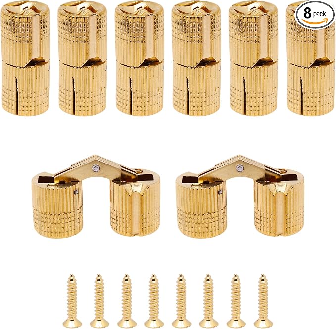 14mm Invisible Brass Barrel Hinges Hidden Concealed Furniture Hinges 180 Degree Opening Angle 8Pcs