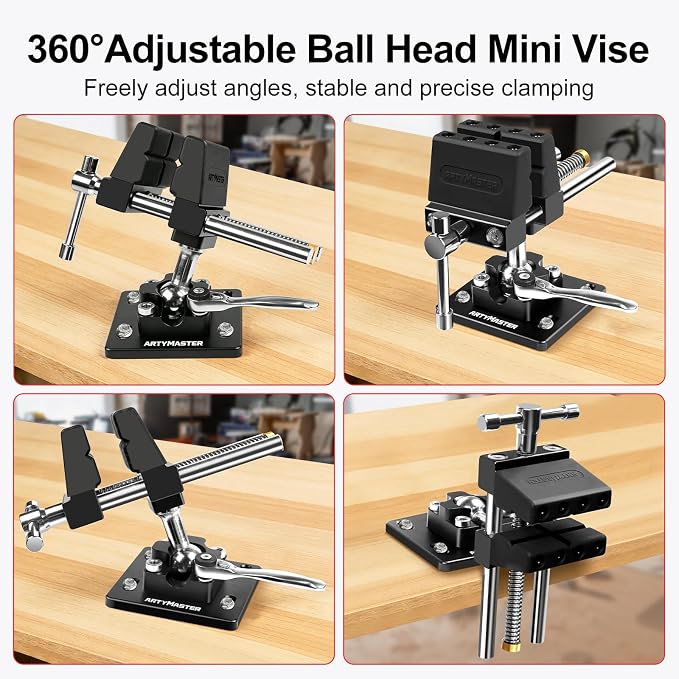 ArtyMaster 360° Rotating Bench Vise with Quick-Release Ratchet Wrench - Versatile Woodworking & Pipe Vise for Home Improvement - 4 Inch Workbench Vise for Carving, Repair & DIY Projects (WT117B)