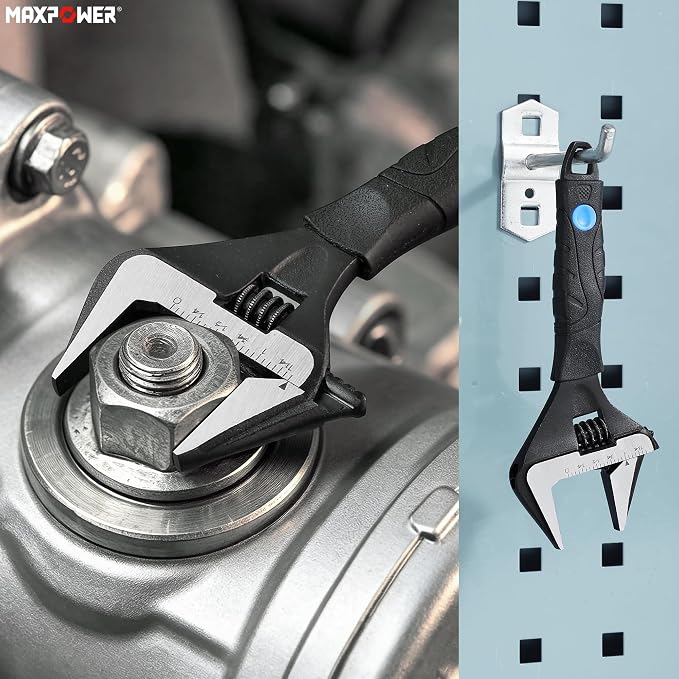 MAXPOWER 6-inch Wide Jaw Adjustable Wrench, 1.4" Jaw Opening, Stubby Handle | Cushion Grip, Compact Wrench,Smooth Adjustment for Plumbing & Automotive Work