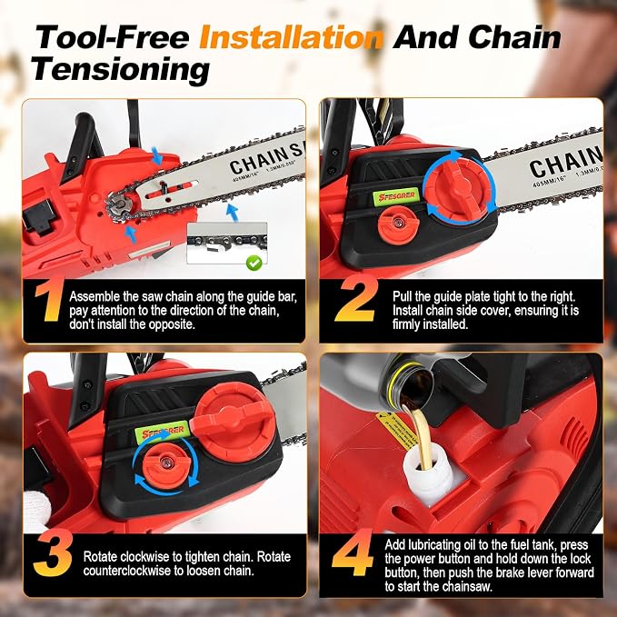 Brushless Electric Chainsaw, 42V 16 Inch Cordless Battery Powered ChainSaw, Hand Held Chain Saw with Auto Oiler & Mechanical Safety Lock,2 x 4.0Ah Batteries, Ideal for Tree Cutting and Branch Pruning