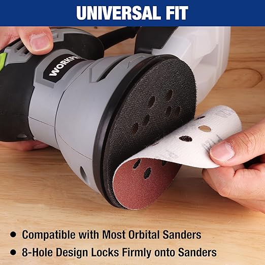 WORKPRO 50-Piece Sanding Discs Set - 5-Inch 8-Hole Sandpaper 5 Grades Include 60, 80, 120, 240, 320 Grits for Random Orbital Sander(Not for Oscillating Tools or Mouse Sander)
