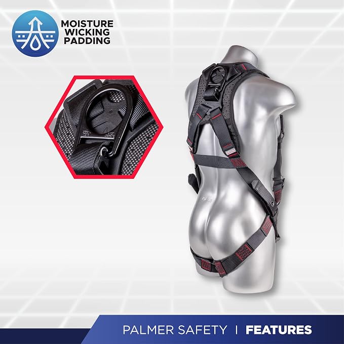 Full Body Harness with 5 Point Adjustment, Dorsal D-ring, Grommet Legs, Two Side D Rings, and Fall Indicators