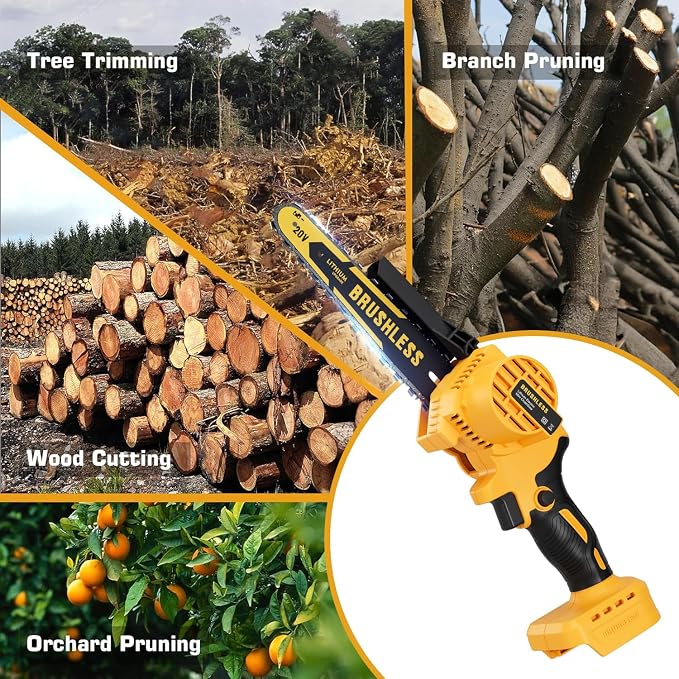 Cordless Mini Chainsaw 8 Inch for Dewalt 20V MAX Battery Powered (NO Battery), Electric Chainsaw, Cordless Hand Chainsaw, Portable Small Rechargeable Pruning Chain Saw for Wood Cut Tree Trimming