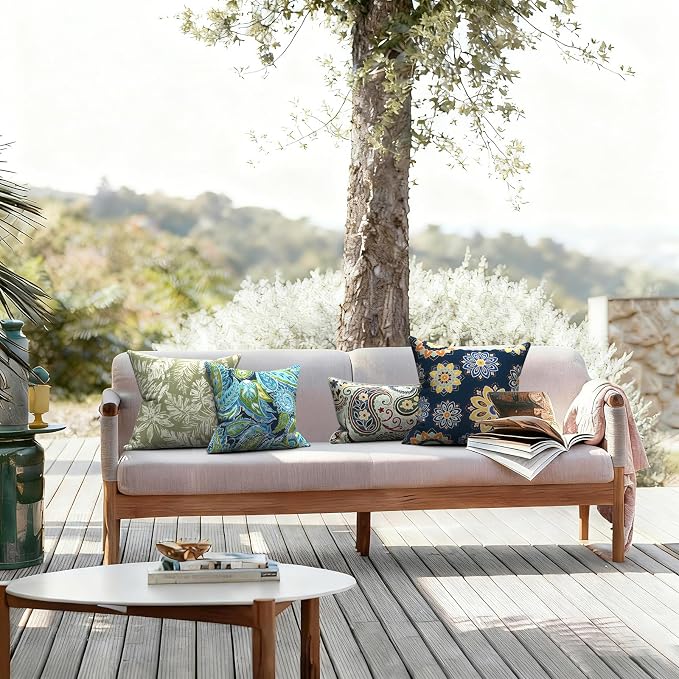 LVTXIII 2 Pack Outdoor Pillows 18x18 Inch, Square Throw Pillows with Inserts, Decorative Water-Repellent Pillow Cushions for Patio Furniture and Garden Sofa, Tropical Leaf Green