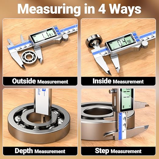 Preciva Digital Caliper 8 Inch, Rechargeable Stainless Steel Vernier Caliper with Large Display, Auto Off, Precision Inch/mm/Fraction Measuring Tool for DIY/Household/Woodworking