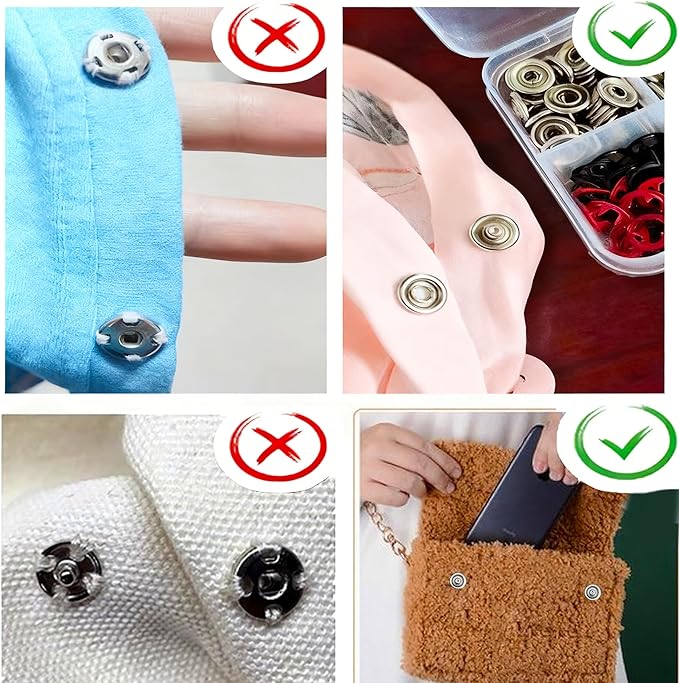 100 Sets Metal Snaps Buttons Kit with Fastener Pliers Press Tool, 9.5mm / 400 PCS Solid Prong Ring Snap Button Fasteners Kit, for DIY Crafts Clothes Hats and Sewing (Solid Silver)