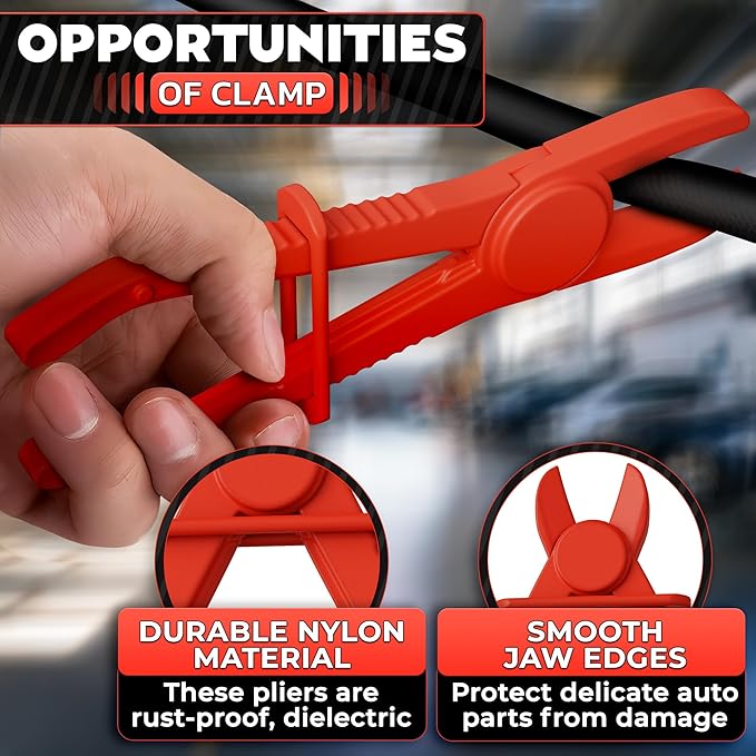 Coolant Hose Pinch Off Pliers Set – 6Pcs Nylon Clamp Tools for Fuel & Brake Lines – Non-Conductive Hose Locking Pliers for Automotive Repairs – Rust-Proof with Secure Lock Buckle & Anti-Slip Handles