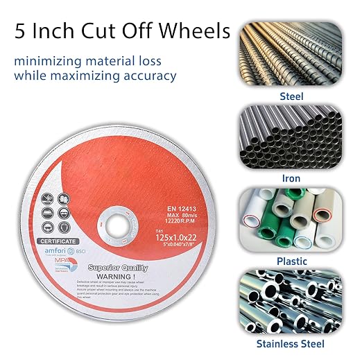 100 Pack 5 Inch Cut Off Wheels for Metal and Stainless Steel Cutting Discs for Angle Grinders 5 x .040 x 7/8 Inch