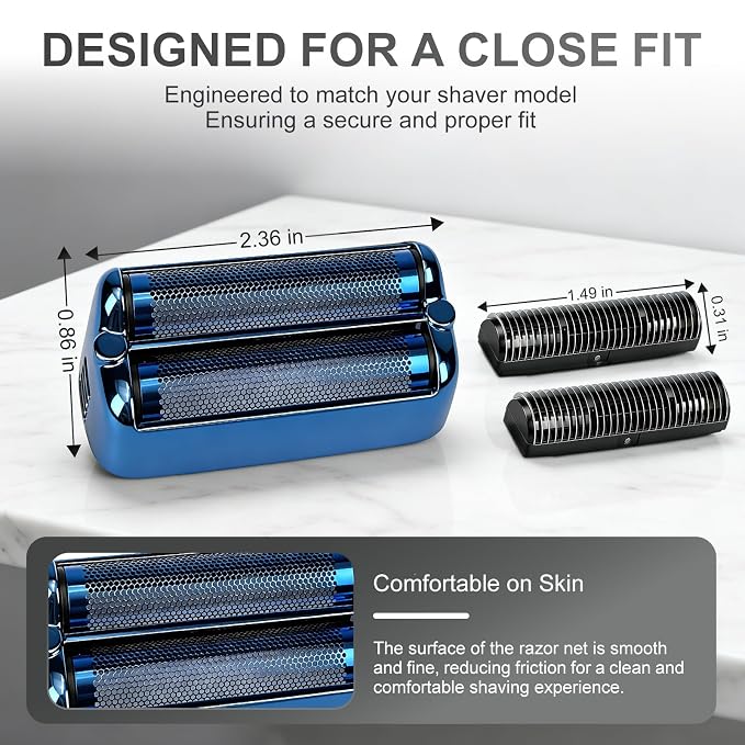 Replacement Foil and Cutter Blades - Compatible with BaBylissPRO FXONE Shavers, Double Foil & Cutter Set for Smooth Shaving (Blue-2pcs)