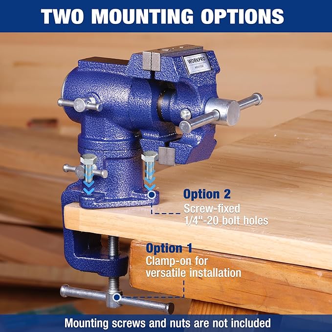 WORKPRO Dual Jaws Table Vise 2.5" & 1.5", 360° Swivel Clamp-On Bench Vise for Woodworking, Metalworking, DIY, Multi-position Small Portable Vise, Mini Vice Clamp for Workbench, Golf Club Regripping