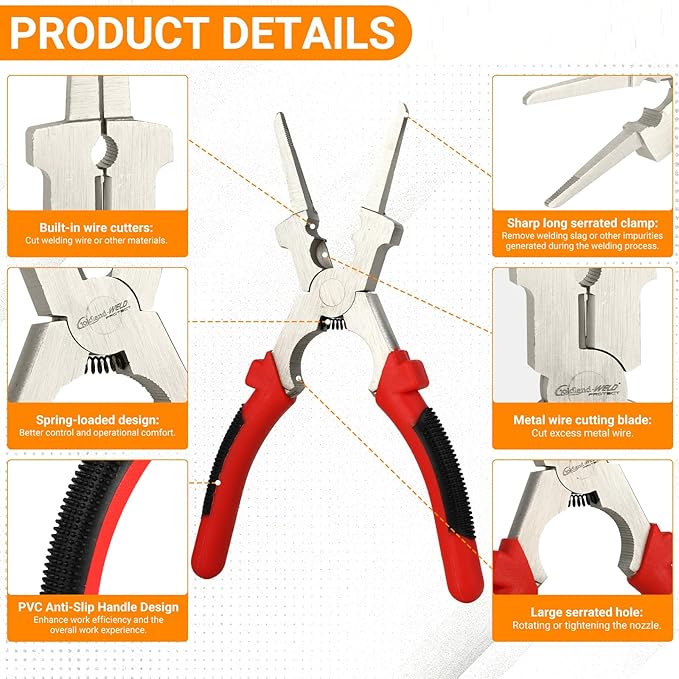 8" MIG Welding Pliers with Nickel-Plated Rust-Resistant Finish High-Carbon Steel Tool with Insulated Handle for Welding, Electrical, Mechanical & Home Use