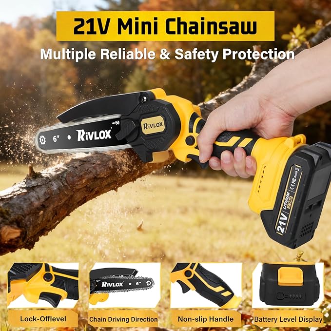 Mini Chainsaw 6 Inch,Mini Chainsaw Cordless,Handheld Electric Saw With 2 Pack 2000mAh Battery，Suitable For Tree Pruning And Wood Cutting，Gifts For Men, Fathers, And Garden Enthusiasts
