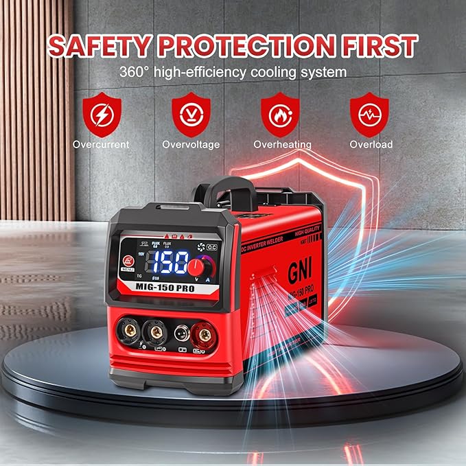 GNI Multiprocess Welder, MIG/TIG/Stick Welding Machine, IGBT Inverter Portable MINI Welder Machine 110V, Beginner-Friendly MIG Welder with Auto-Darkening Goggles, 150A Flux Core Welder for Home DIY