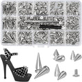 360 Pcs Punk Spikes and Studs Kit, Multiple Size Cone Spikes for Clothes, Punk Rock Style Studs and Spikes for DIY Leathercraft Decoration, Suitable for Clothing, Dog Collars, Belts, Bags (15.53oz)