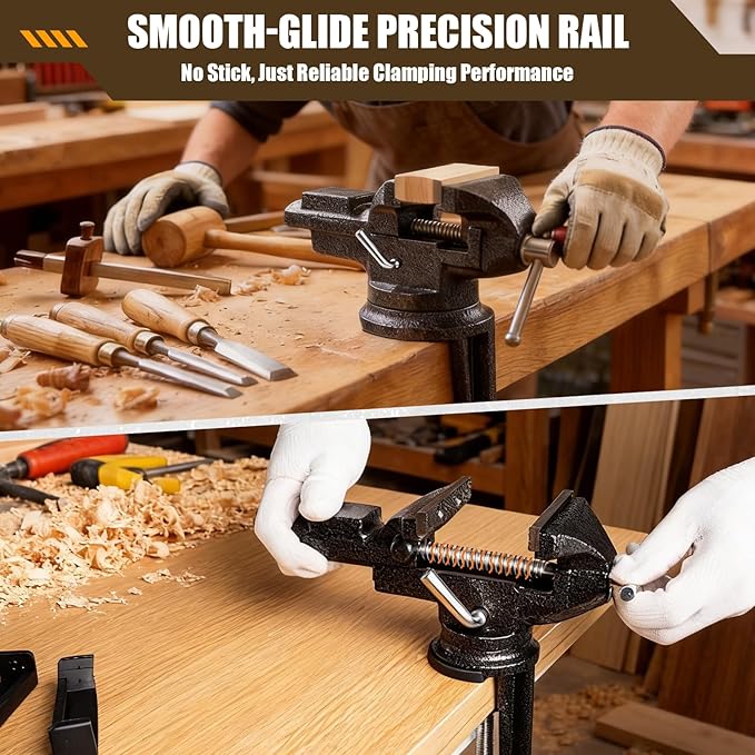 Bench Vise 3 Inch, Home Vise with 360° Swivel Base, Dual-Purpose Heavy Duty Cast Iron Table Vise, Clamp-On Vise for Woodworking, Metalworking, Drilling and DIY Projects