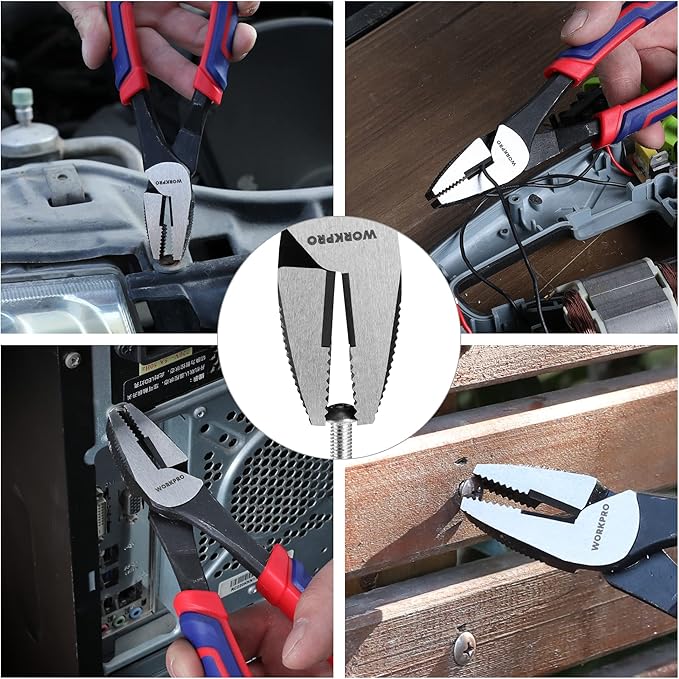 WORKPRO 8" Linesman Screw Extractor Pliers(Combination Pliers) with Unique Non-slip Jaws, Stripped Screw Remover Tool, Lineman Plier for Quickly Removal of Damaged or Rusted Fasteners