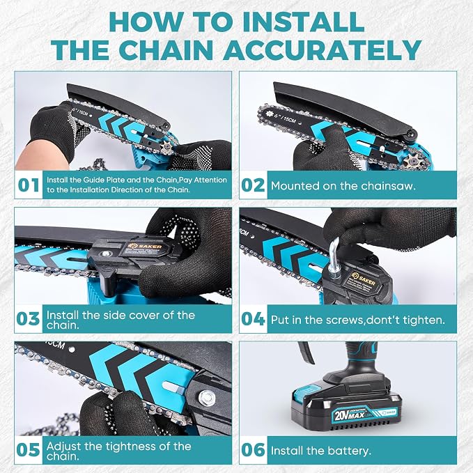 Saker Mini Chainsaw,6 Inch Portable Electric Chainsaw Cordless, Small Handheld Chain saw for Tree Branches,Courtyard, Household and Garden,Gift for Men Husband Women Father