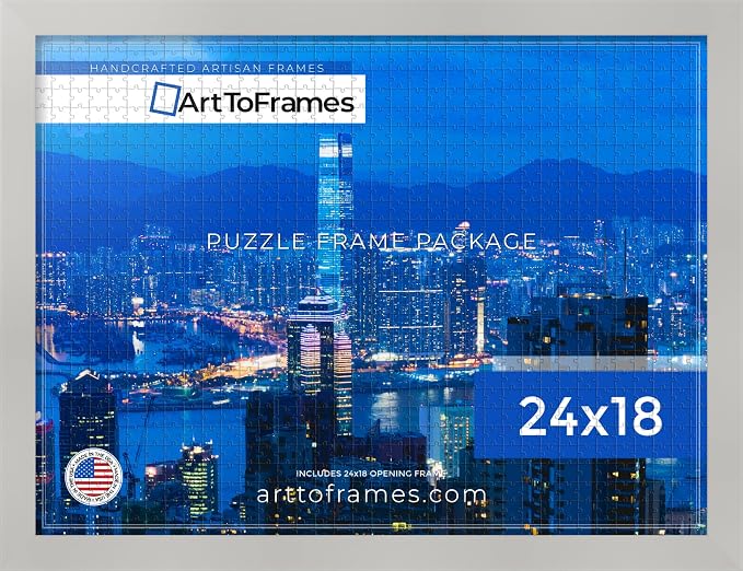 ArtToFrames Puzzle Frame for Buffalo Games 400, 750 Piece Jigsaw Puzzles, 24x18 Inch (61x46 cm), Antique White Engineered Wood with Economy Acrylic, Ready to Hang Puzzle Display