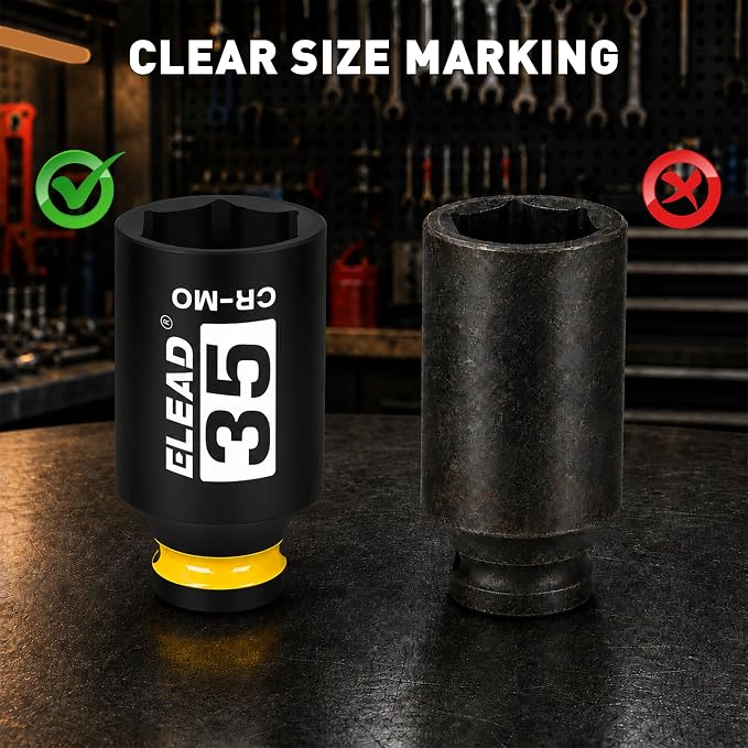 ELEAD 35 mm Socket 1/2" Drive Deep Impact Socket, Metric 6 Point 1/2-inch Drive Impact Axle Nut Sockets, CR-MO Nut Socket Set, Oil Filter Sockets, Tools for Easy Removal of Axle Shaft Nuts