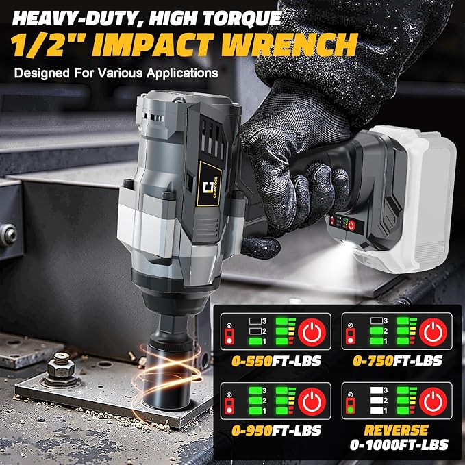 Cordless Impact Wrench 1000FT-LBS Compatible with Dewalt Battery, 1/2 inch Brushless Electric 1360N.m Impact Gun Includes LED Work Light, High Torque Impact Driver, Bare Tool Only