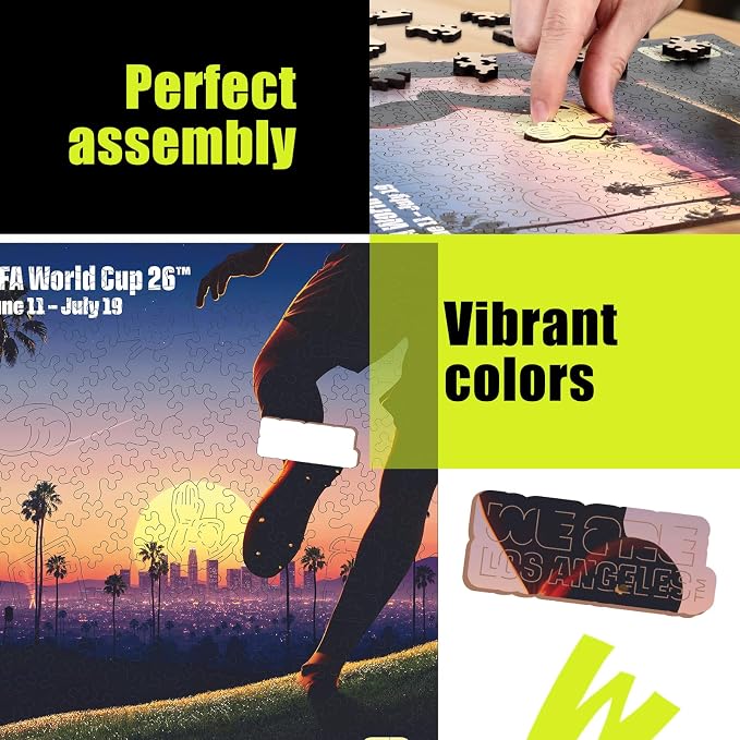 FIFA World Cup 2026 City Puzzle Los Angeles Poster - Wooden Puzzle for Adult, 200 Pieces Unique Shape Puzzle, 5MM Thick, Creative Collectible Gift for Fans, Officially Licensed Product, 9.3x11.8''