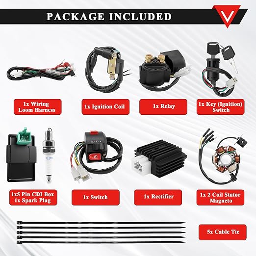 PRO BAT Full Electrics Wiring Harness Kit | for 50cc 70cc 90cc 110cc 125cc Chinese ATV Quad Bike 4 Wheeler Baja Coolster SunL Taotao JCL with CDI Coil Magneto Stator