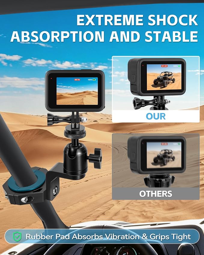 ZHILXN UTV ATV Aluminum Action Camera Clamp Mount Fits 1" - 2" Roll Bar