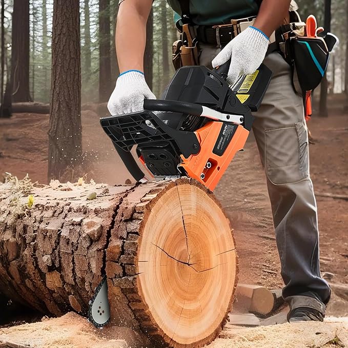 VEVOR 20inch 62CC Gas Powered Chainsaw, 3.8 HP 2 Stroke Engine Gas Power Chainsaws with Non-Slip Handle, Gas Chainsaws with Dual Fuel Tanks, For Wood Cutting, Tree Trimming, and Land Clearing | Power Chain Saw for Logging with Non-Slip Handle, Dual Fue...