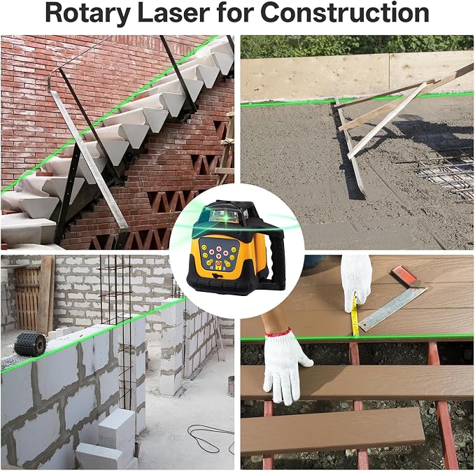 Self-Leveling Green Rotary Laser Level Kit, 2300ft Range with Receiver, ±1/10" Accuracy at 100ft, Class II ≤ 5 mW Laser, IP66 Waterproof, Includes Tripod, Grade Rod & Carrying Case