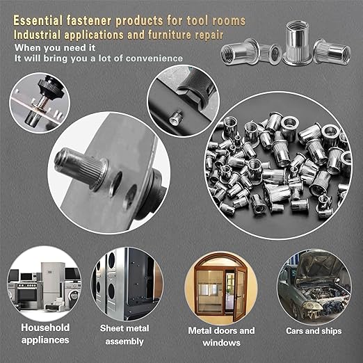 SAE Pressure Rivet Nut Tool Kit 530pcs, inch Rivet Nut Combination （5/16-18、1/4-20、10-24、8-32、6-32）,Suitable for Automotive, and Industrial Applications (SAE 530pcs Aluminum Rivet Nut)