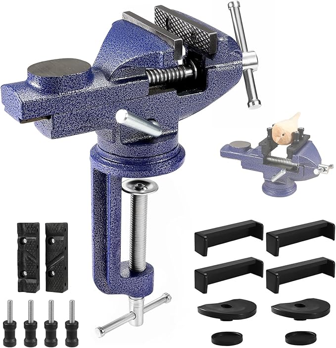Table Vise, 3" Bench Vise Universal Rotate 360° Work Clamp-On Vise, Table Vice clamp With Multifunctional Jaw for Woodworking, Drilling, Sawing, Metal Working