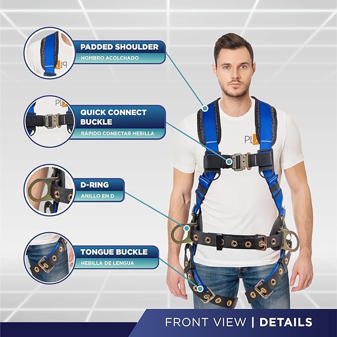Hammerhead 5pt Safety Harness Back Padded, QCB Chest, Tongue Buckel Legs Straps, Back & Side D-Rings