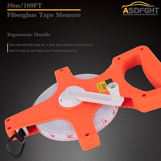 Open Reel Tape Measure 100 Feet, Fiberglass Tape Measure, Yard Measuring Tape Fit for Sports Field, Outdoor, Engineer,Track, Durable Dual-Sided Measuring Reel with Feet and Meters (1/2')