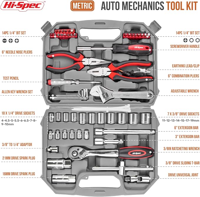 Hi-Spec Metric Auto Mechanic Tool Set Motorcycle & Car Tool Kit Trucks