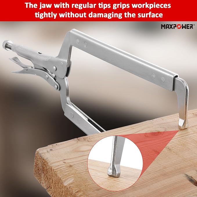 MAXPOWER 18-inch C Clamp Locking Pliers, Locking C Clamp with Regular Tips, Maximum Jaw Capacity Up to 6.5", 2-Piece