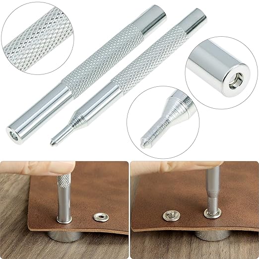 QWORK Craft Tool Die Punch Snap Kit Rivet Setter with Base, Solid Metal Construction, Extra Long Handles, Multi-Size Hole Punch & Universal Setter Base
