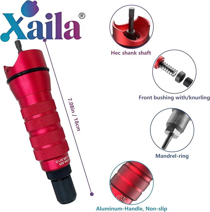 Xaila 3/8" Rivet Nut Drill Adapter Kit - M3 to M10 & 10-24 to 3/8-16, CNC Machined Power Tool Attachment Converts Your Drill into a Rivet Nut Setter, Replacement for Astro ADN38 XL Style Tools