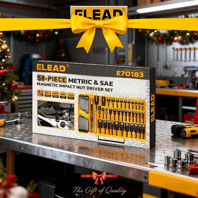 58-Piece Magnetic Impact Nut Driver Set, Metric & SAE Mini Combination Wrench Set, Impact Socket Adapter, 3LBS Magnetic Pickup Tool, Wing Nut Driver, Universal Socket, 1/4'' Quick-change Bit Extension